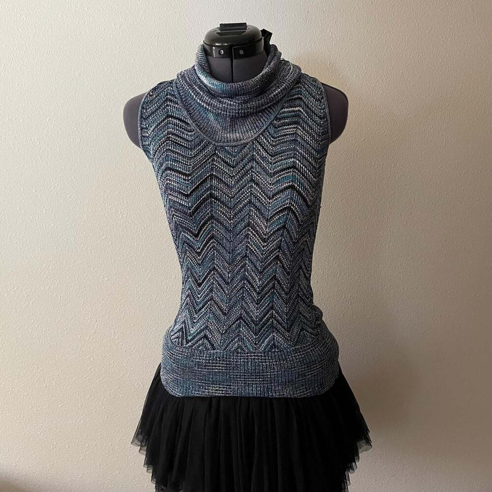 y2k 2000s vintage blue zigzag knit tank fairy whimsical mcbling size XS xsmall